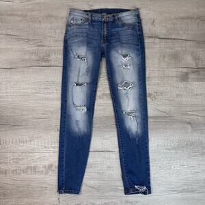 Kan Kan Distressed Jeans Mid Rise Denim Womens 28 Skinny Slim Fit KC8104 Cotton